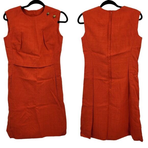 70's Dress House Of Lords Handmade Hostess Sleeveless Sheath Pockets Orange Sz S - Picture 1 of 12
